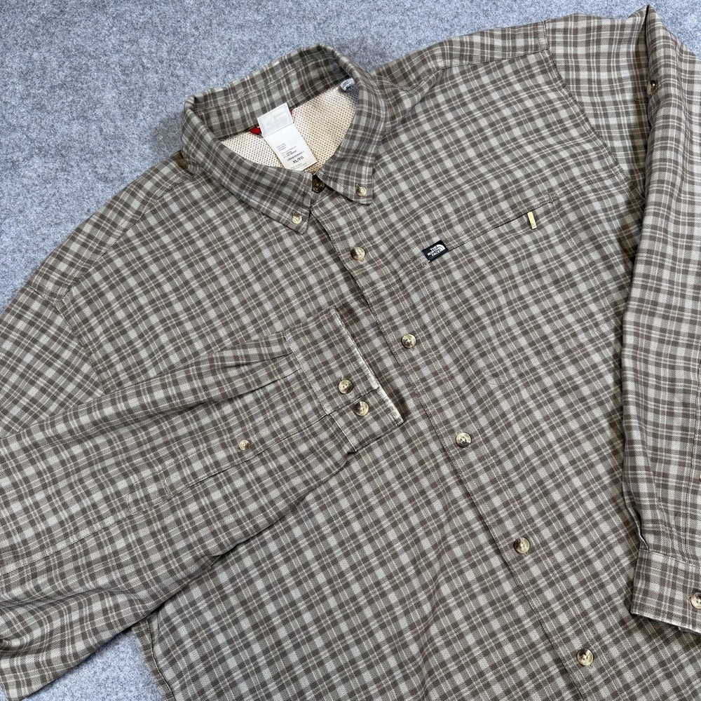 The North Face Shirt Mens XL Brown Plaid Long Sleeve Button Up Lined Hiking